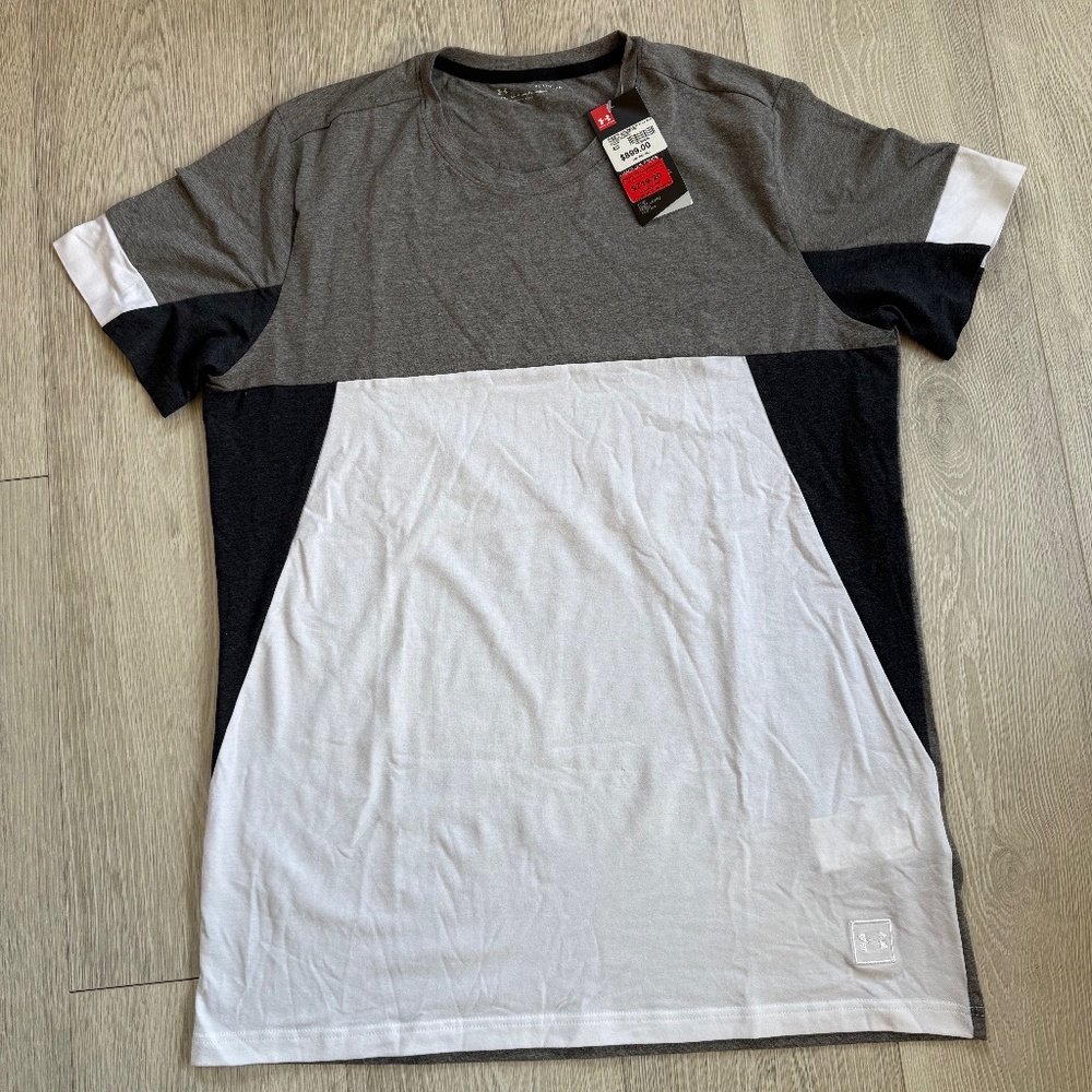 Under Armour Men's Sportstyle Colorblock Fitted Tee Shirt ~ XL ~ White & Gray